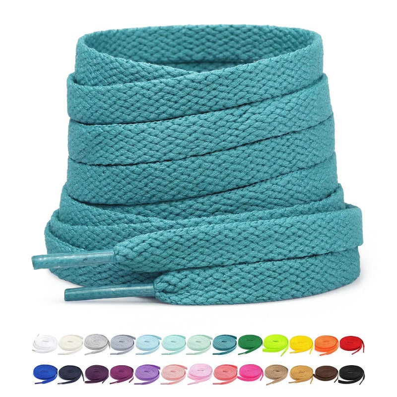 Stepace [2 Pairs Flat Shoe Laces for Sneakers 5/16" Width 30"-72" Length 26 Color Shoelaces Peacock Blue 45"(114 cm) - Image 1
